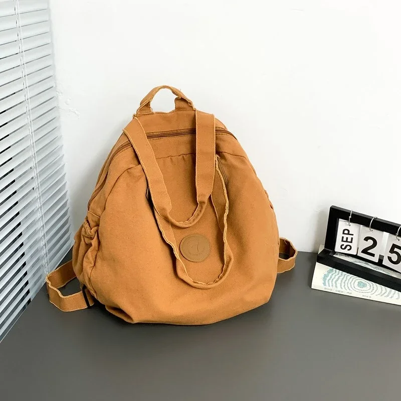 Casual Simple Large Capacity Canvas Backpacks Zipper Solid Durable Couple Style Retro Shoulder Bags for Unisex 2024 Hot Sale