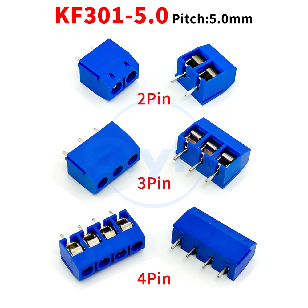 (1 pcs) KF 301 - 5.0MM Terminal Block PCB Terminal 2P 3P 4P Position Terminal Block, Stackable for High Current 301 5.0