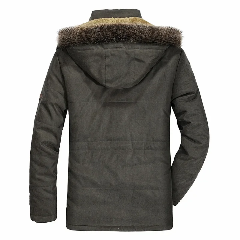 Abrigo acolchado de algodón grueso para hombre, Chaqueta larga con capucha y Cuello de piel de felpa para exteriores, Parkas de nieve, forro de lana