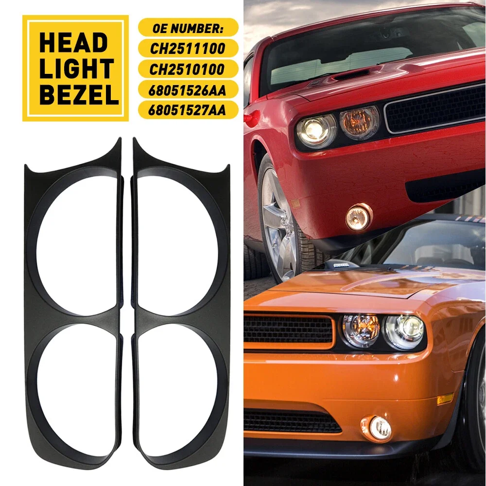 

2 шт., черные накладки на рамку передней фары автомобиля из АБС-пластика для Dodge Challenger 2008 2009 2010 2011 2012 2013 2014