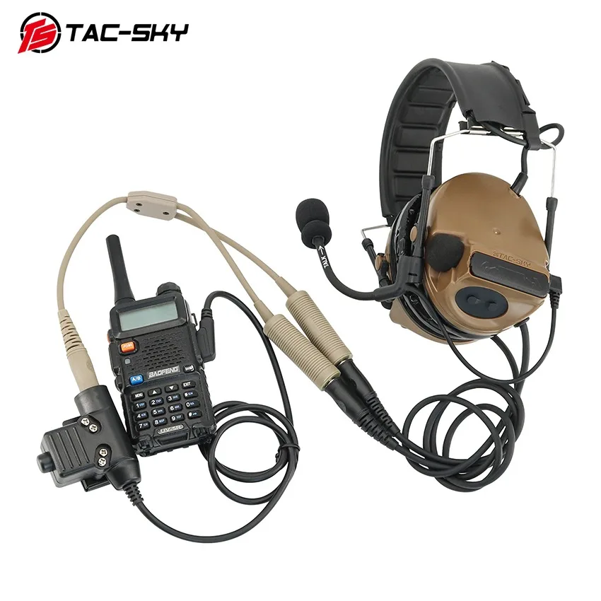 سماعة رأس TAC-SKY مزدوجة التمرير إلى كابل محول سماعة الرأس أحادي التمرير متوافق مع سماعة الرماية COMTAC/AMP/Soridn