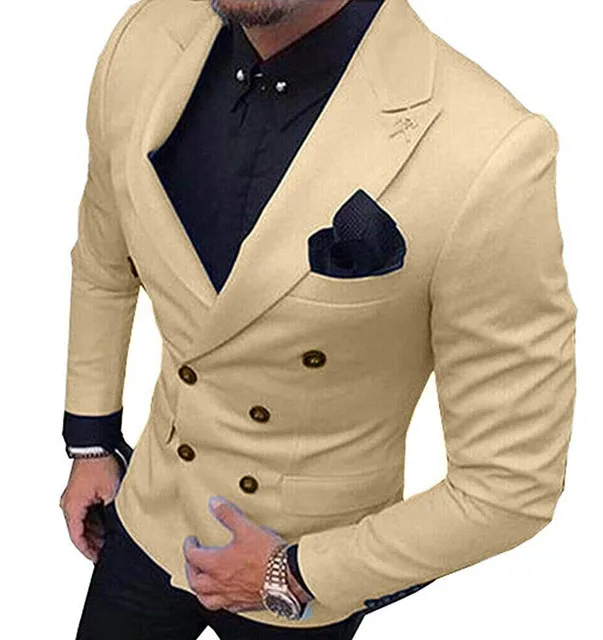 

2022 New Champagne Men's Blazer Suit Jacket 1 Pieces Double-Breasted Notch Lapel Blazer Jacket For Weeding Party （Only Jacket)