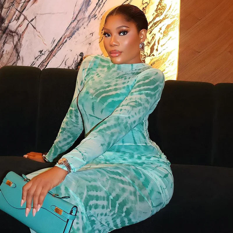 Doyerl maille pure à manches longues moulante robe Maxi femmes vêtements drapé extensible imprimé élégant boîte de nuit robes de soirée robes