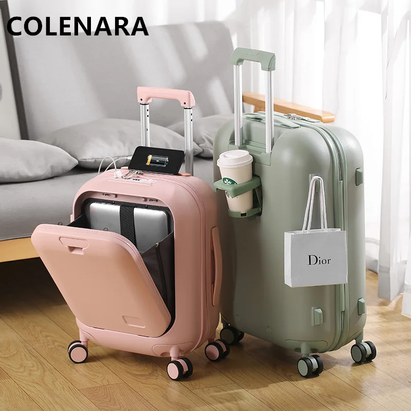 COLENARA Laptop Suitcase Front Opening Boarding Case Multifunctional Trolley Case USB Charging 18"20"24 Inch Cabin Luggage