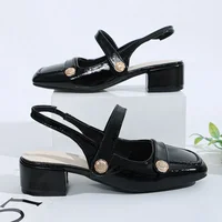 Elegant Mary Jane Block Heels for Women Chic Square Toe Slingback Sandals Vintage Patent Dressy Pumps for Party Office - Image 3