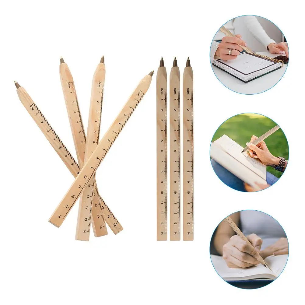 20 Pcs Solid Wood Ballpoint Pen Degradable Carpenter Pens Ink Construction Ruler