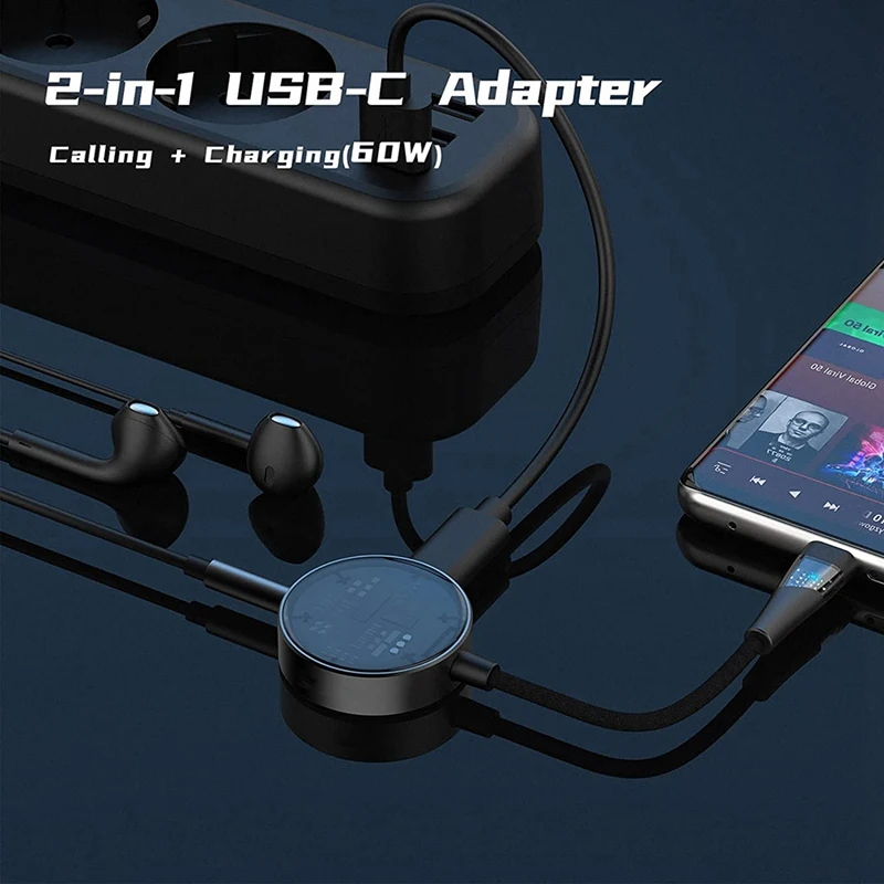 USB C To 3.5Mm Headphone And Charger Adapter,2-In-1 Hub USB Type C To AUX/Mic And PD 3.0 60W Fast Charging Splitter