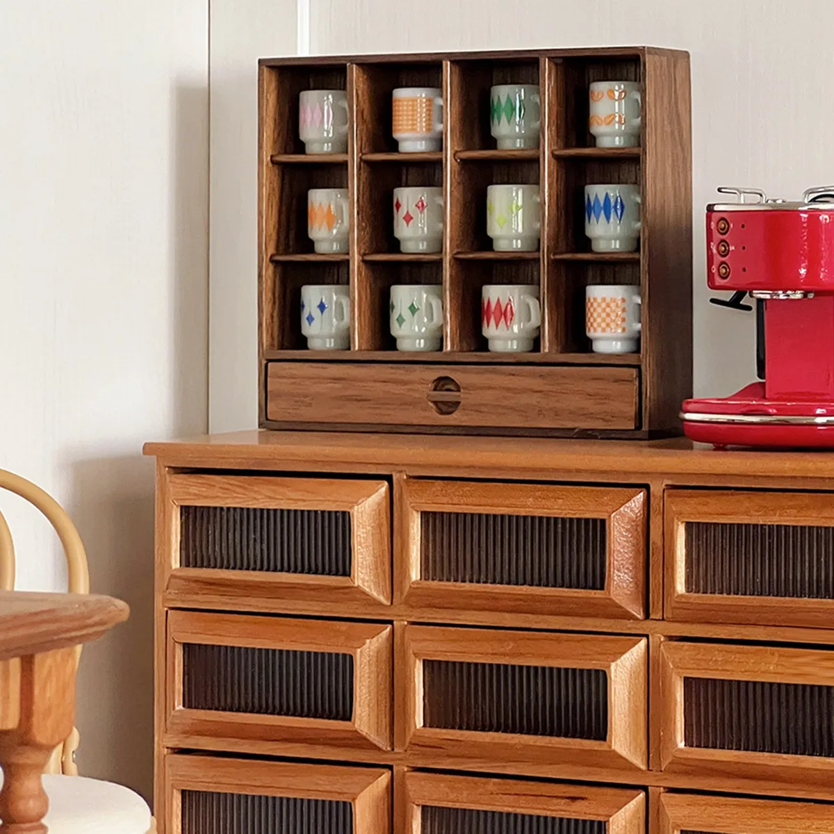 【ABUP】1/6 Cup Holder Storage Rack Solid Wood Mini Bookcase Cabinet Doll House Mini Model Dollhouse Studying Room Accessories