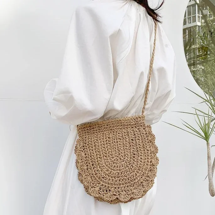 2024 Summer Straw Rope Woven Sling Purse Vintage Handmade Weaving Women Crossbody Bag Ladies Bohemian Fashion Small Shoulder Bag