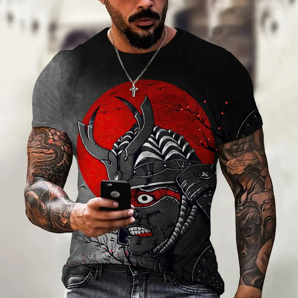 Summer New Warrior T-shirt for Men 3D Japanese Ninja Style Printed Extra Large Short Sleeve Street Hip Hop Street Men's T-shirt