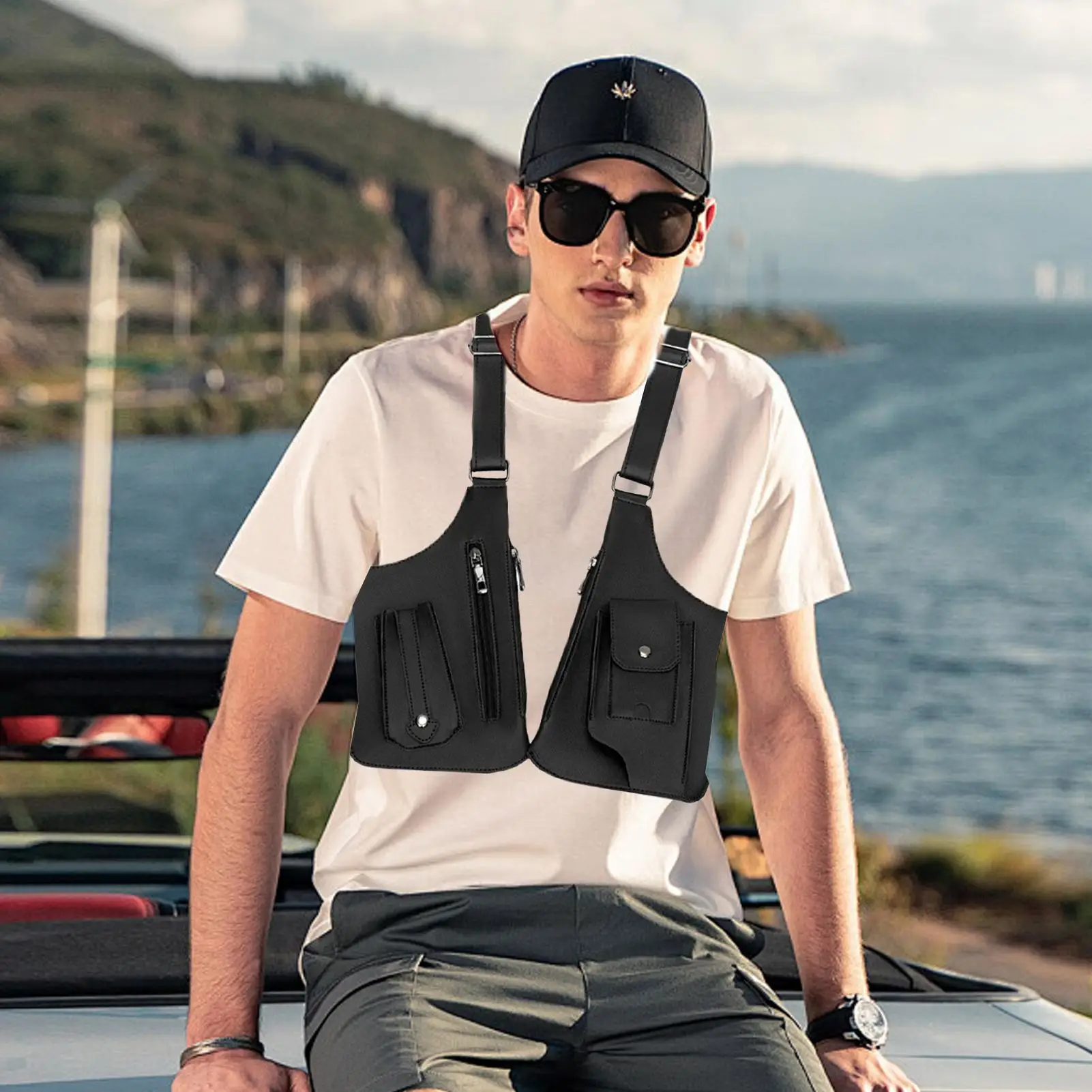 Anti Theft Bag For Men Adjustable Leather Shoulder Bag For Men PU Leather Shoulder Pouch Anti Theft Harness Double Shoulder