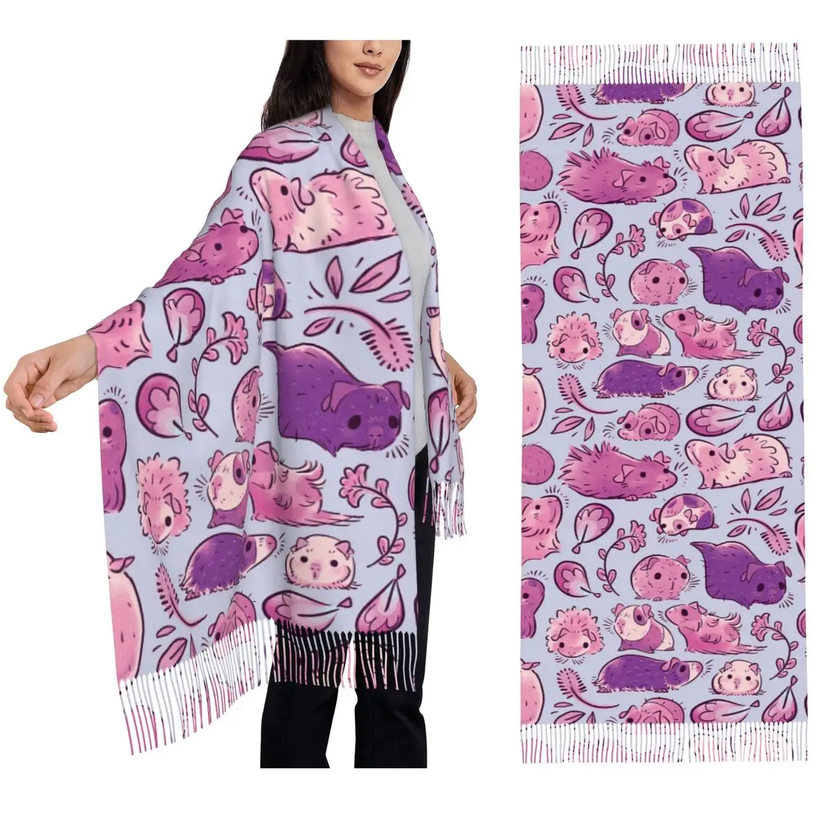 

Шарф с морской свинкой, шарф с кисточками для женщин, мягкие теплые шали и накидки, большая осенне-зимняя шаль