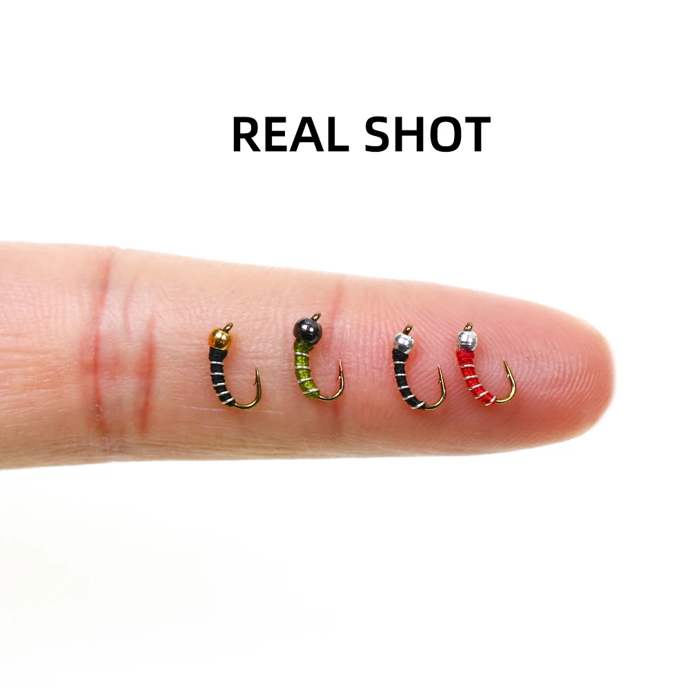 9 or 12pcs 18# Hook Brass Beadhead Zebra Midge Fly Trout Nymph Midge Pupae Buzzer Larva Tying Hook Trout Fishing Fly Lure Bait - view 4