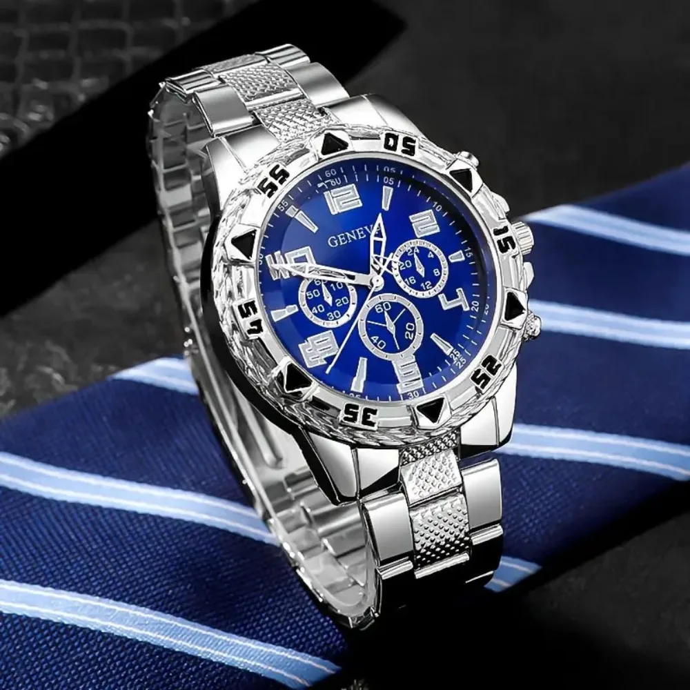 

Fashion Stainless Steel Watchband Men Wristwatch Luxury Casual Quartz Watch Large Dial Business Watch