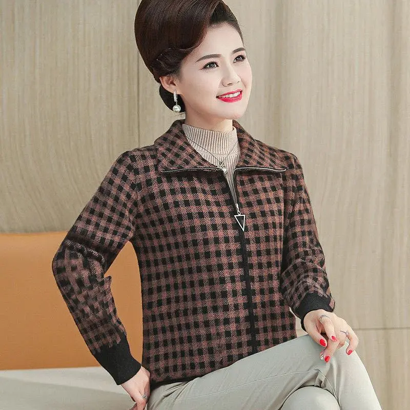 

Осень-зима модная куртка с отложным воротником и длинными рукавами женская уличная клетчатая кардиган на молнии с принтом элегантные толстые топы