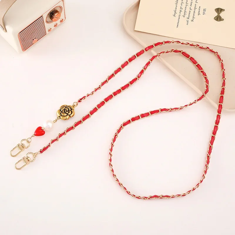 Fashion Women's Leather Crossbody Chain Luggage DIY Accessories Outdoor Convenient Pearl Phone Chain image 6