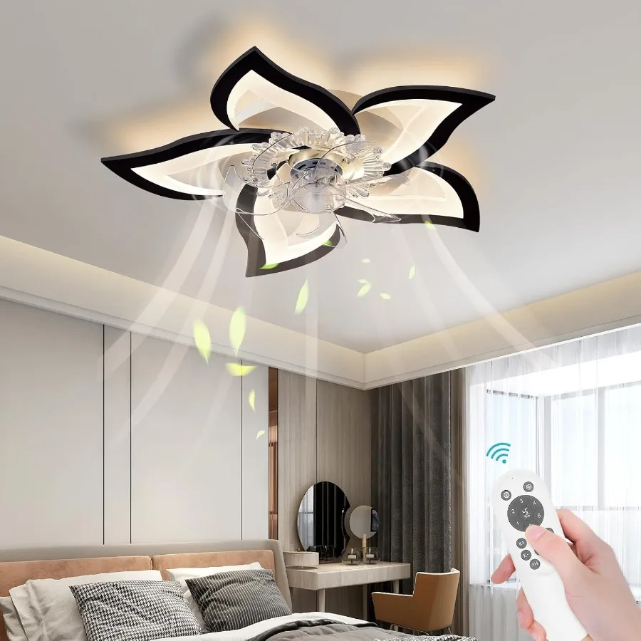 

Low Profile Ceiling Fans with Lights for Modern Living Rooms and Bedrooms 27.2 Black Dimmable Flower Shape Ceiling Fan with Rem