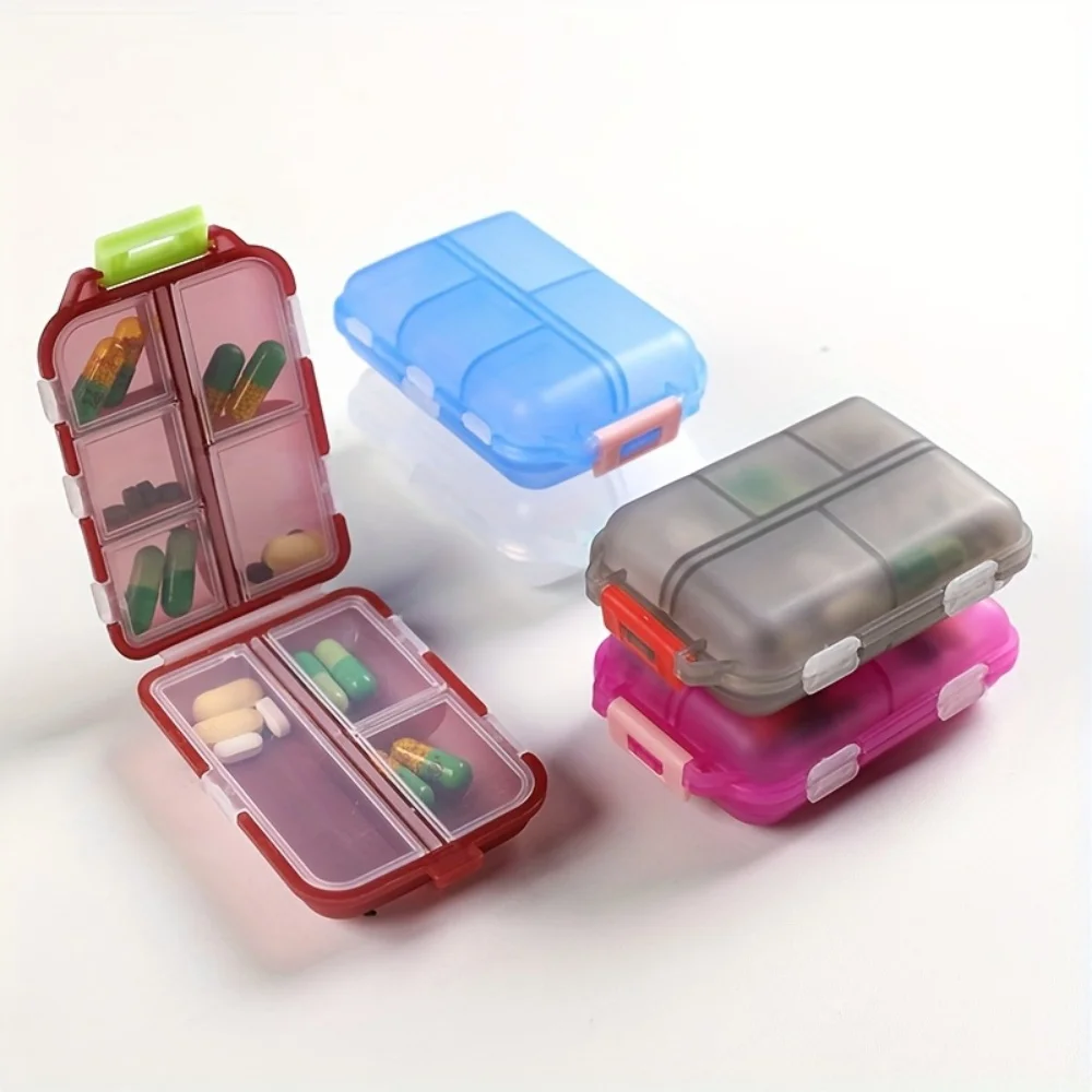 Organizador de Pastillas Portátil de Doble Capa, Pastillero Transparente de Viaje con 8 Compartimentos, Caja de Almacenamiento de Medicamentos Sellada