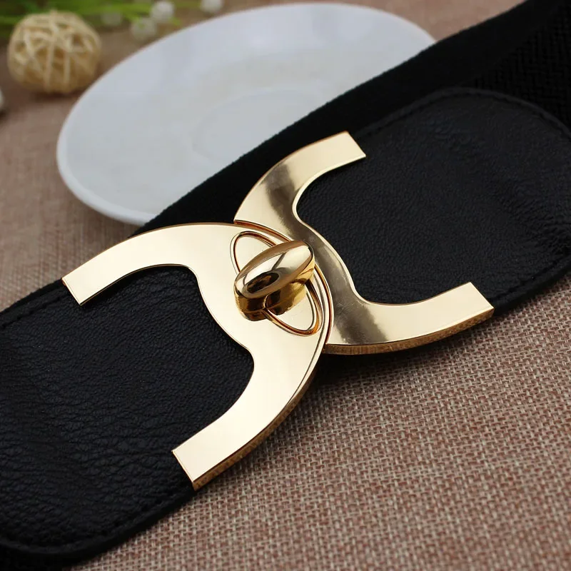 New Style Elastic Waistband Four Seasons Versatile Girdle for WOMEN'S Dress Shirt Decoration Wide Black Belt Strap