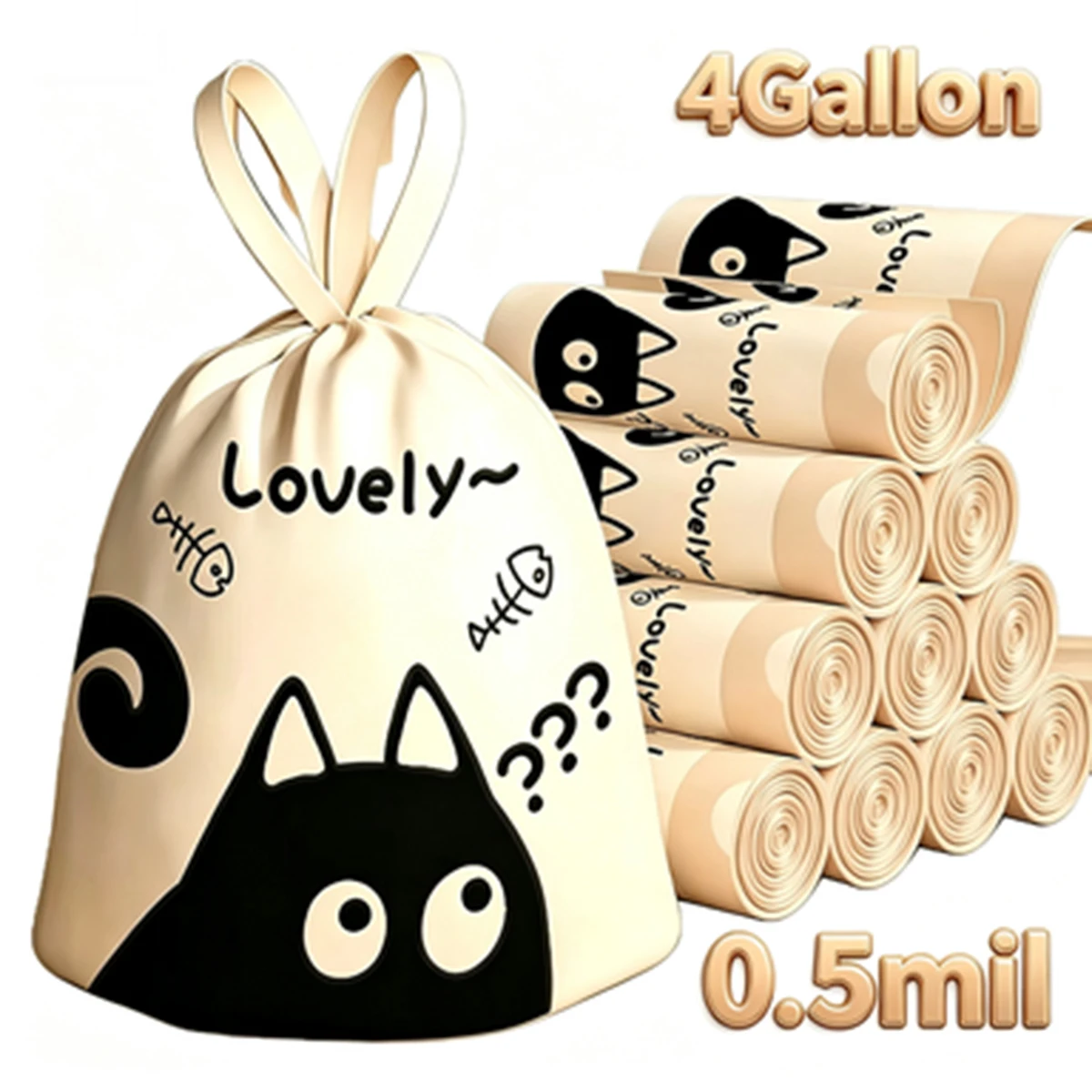 Bolsas de Basura Desechables con Cordón, Impresas, Resistentes al Desgarro, 45x45cm, 50 Unidades
