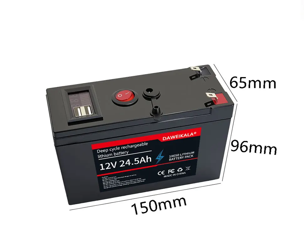 12V 24.5Ah Grade A Lithium Battery pack Rechargeable Batteryfor E-Bike, Scooter, Xenon Lamp, Solar System+12.6V 3A Charger