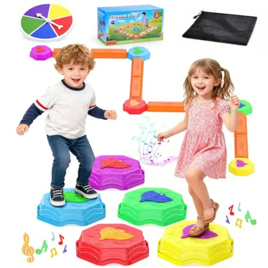 

Indoor/Outdoor'Stepping Stones, ABS Plastic, Blue/Red, Light-Up Musical Non-Slip Sensory Balance Beam for Active Toddlers Ages