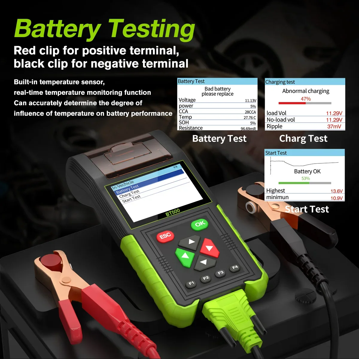 2024 Original JDiagTopdiag BT500 Auto Battery Tester Diagnostic Tools Support Multifunctional 12V/24V Battery Analyser