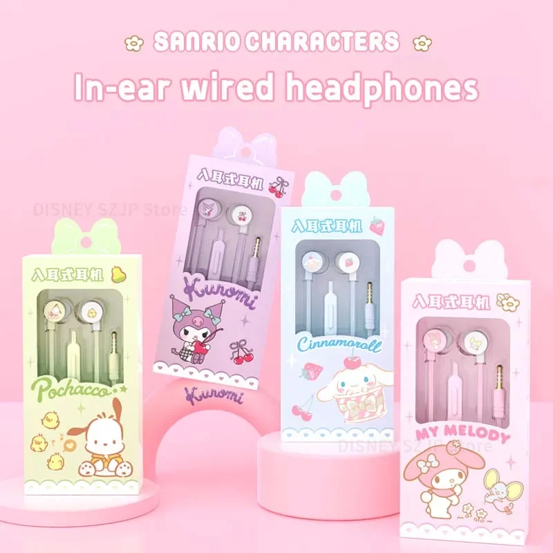 Sanrio-auriculares intrauditivos con cable My Melody, cascos deportivos de música, Kuromi Cinnamoroll, Kawaii, para videojuegos, Pochacco, regalos para niñas