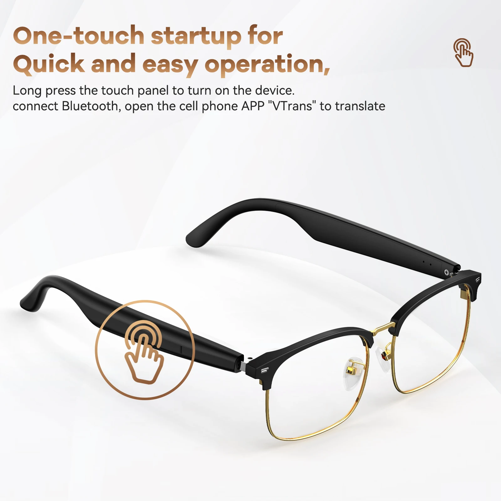 Y5 AI Translation Glasses Smart Simultaneous Interpretation Glasses Wireless BT Real-Time Translation Glasses 150 Languages & Ac
