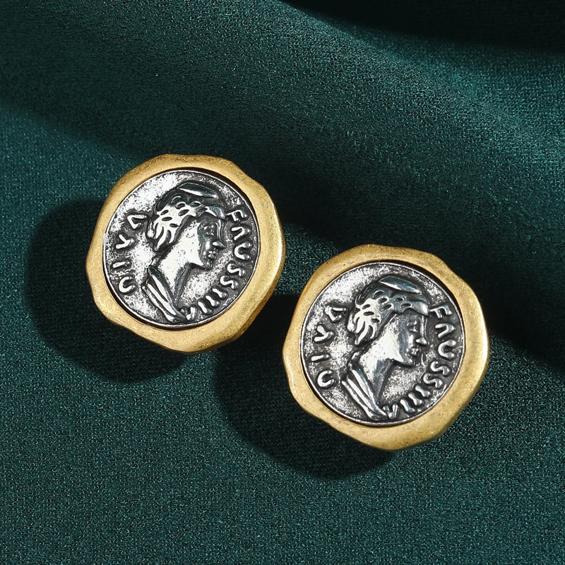Vintage Round Coin Earrings in Antique Gold