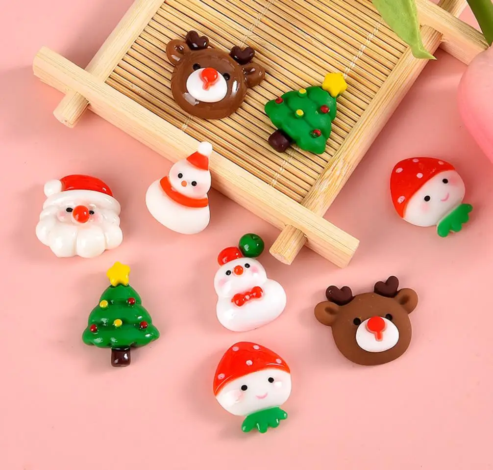 100 Kawaii Cartoon Wapiti Snowman Christmas Flatback Resin Crafts Fit Phone Deco DIY Headwear Accessory Scrapbook Embellishment