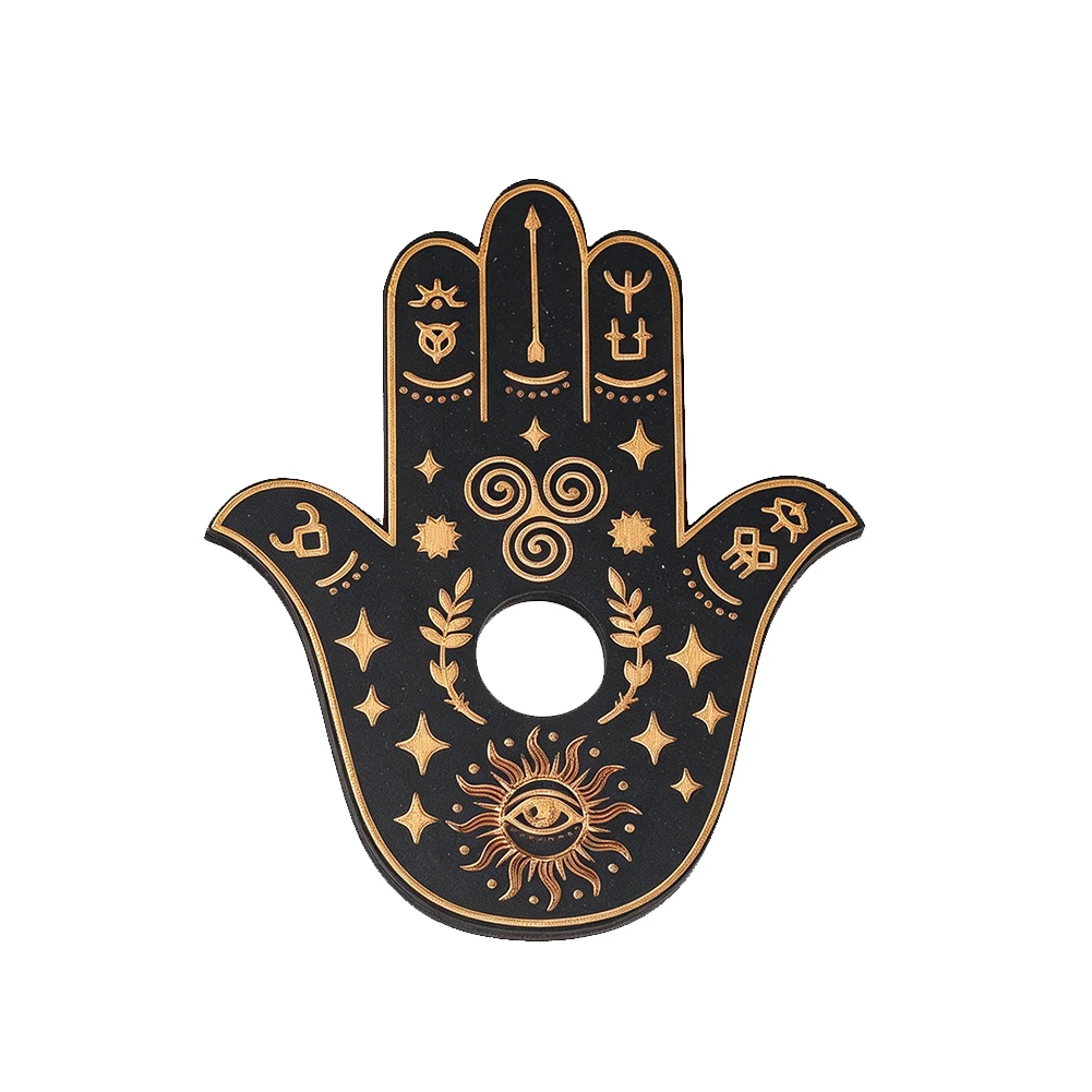 Hamsa-Hand Holzständer für Räucherstäbchen, Basis für Kristallkugeln und Polierte Steine, Sammlerstück, spirituelle Dekoration für Zuhause, Geschenk – Detail 2
