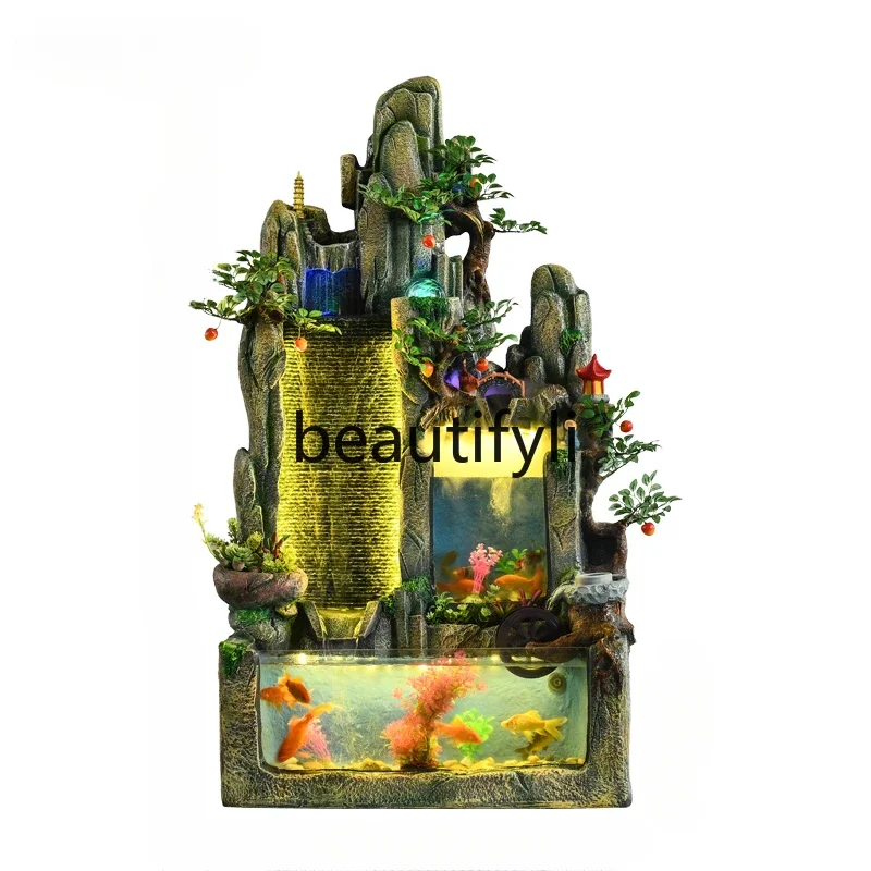 

Large rockery flowing water fountain ornament Feng Shui wheel Shengcai fish tank circulating water curtain landscape decoration