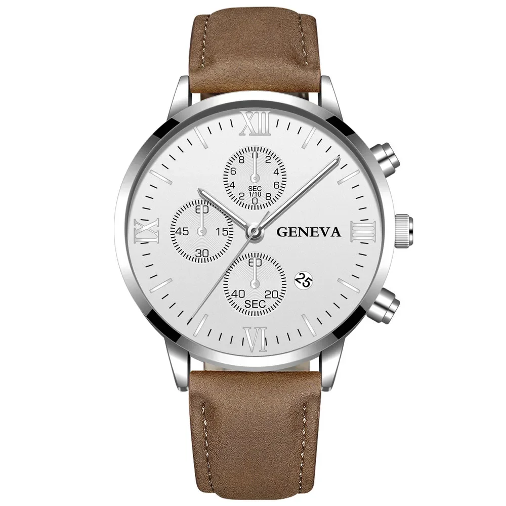 Geneva-reloj deportivo analógico de cuarzo para hombre, cronógrafo con carcasa de aleación y fecha, de cuero sintético, marca superior de lujo, a la