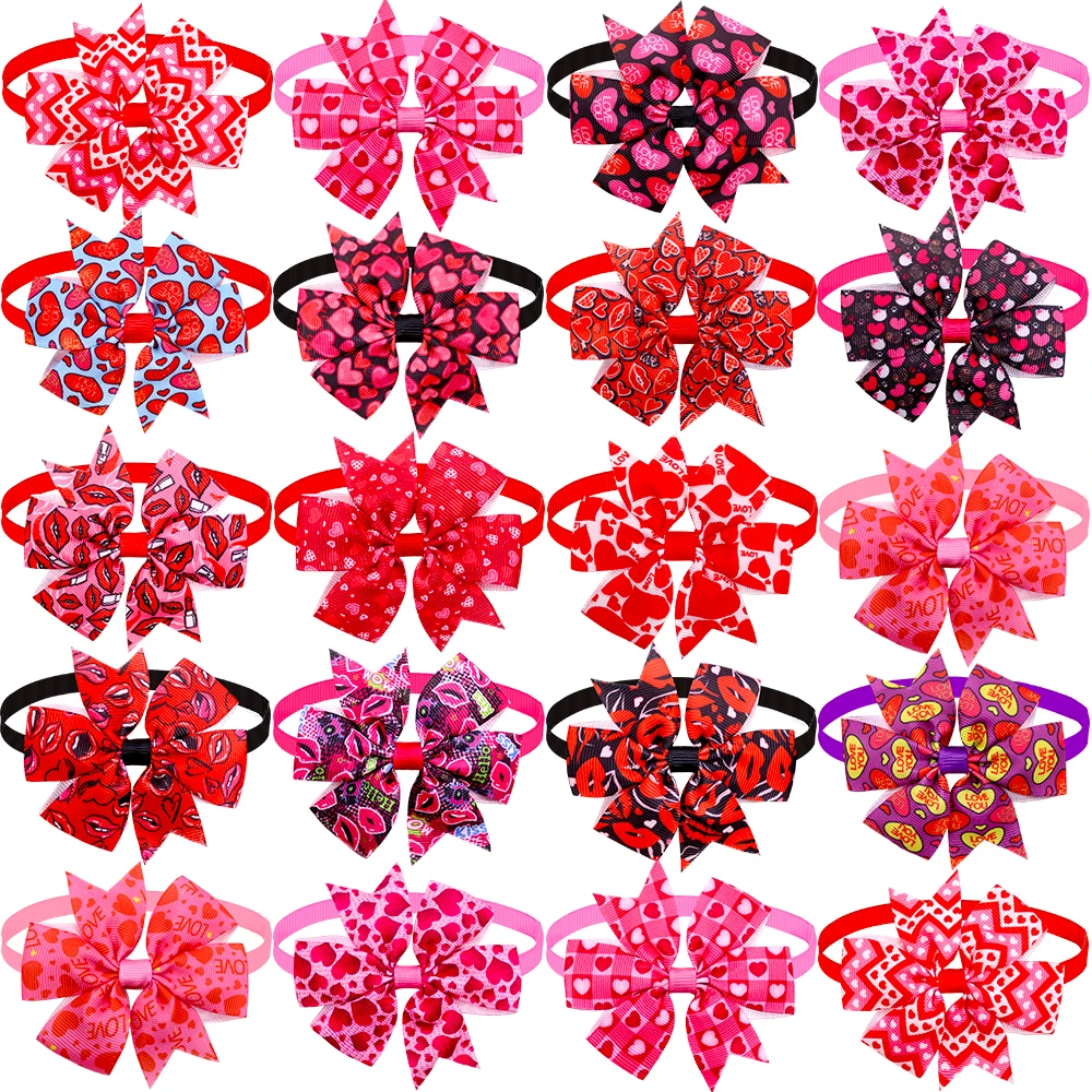 30/50/100ps Dog Bow Tie LoveGirl PInk Pet Dog Bowtie Collar Valentine's Day Pet Accessories Dog Grooming Products For Small Dogs