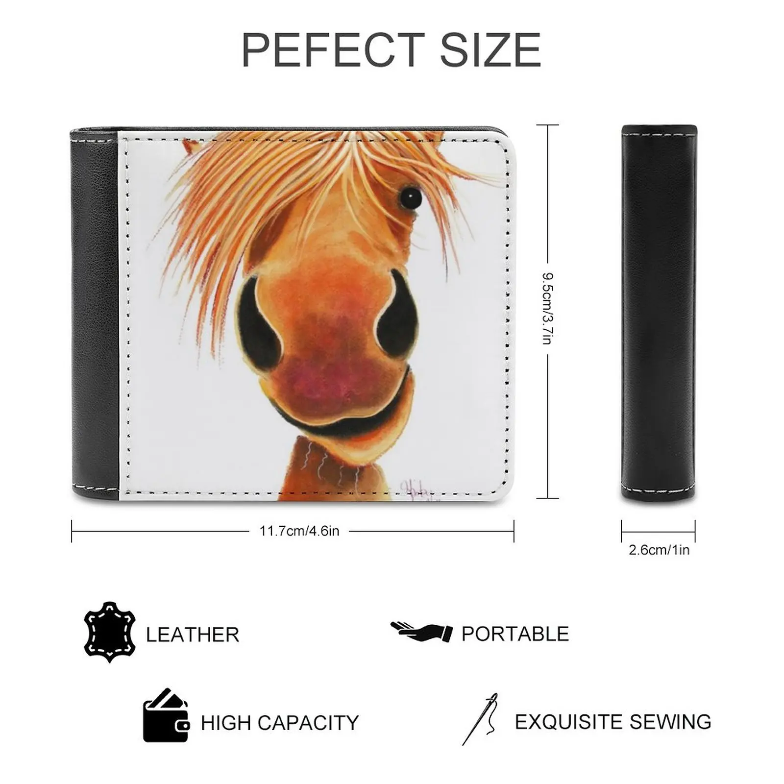 Horse Print ' Happy Ginger Nut ' By Shirley Macarthur Leather Wallet Men's Wallet Diy Personalized Purse Father'S Day Gift