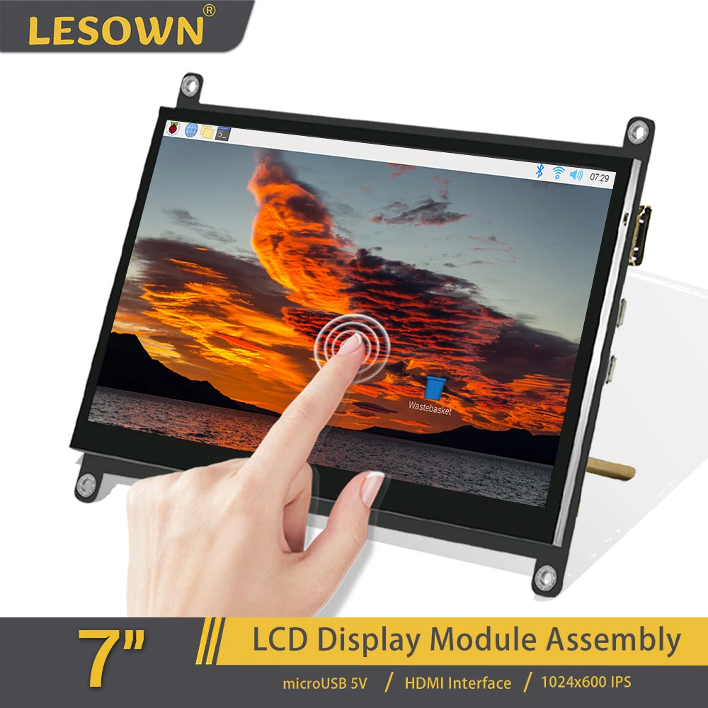 LESOWN Wide Small Screen 1024x600 IPS LCD Display HDMI Portable Monitor Touch Module with Case for Raspberry Pi Built-in speaker