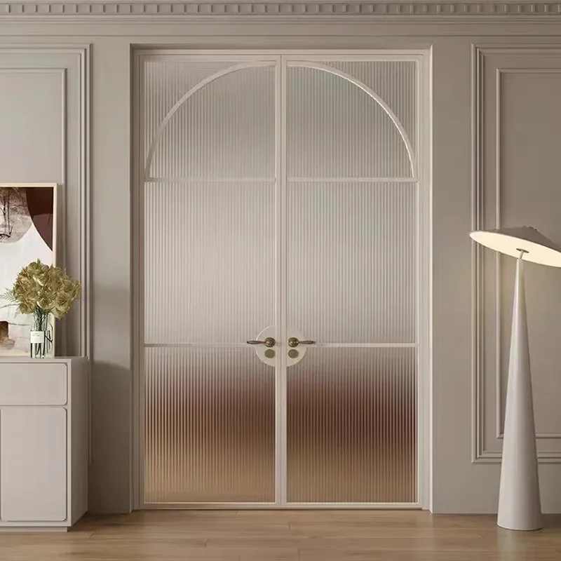 French Retro Style Ultra Narrow Double Glass Door Stainless Steel Frame Indoor Balcony Study Courtyard Entrance Opposite