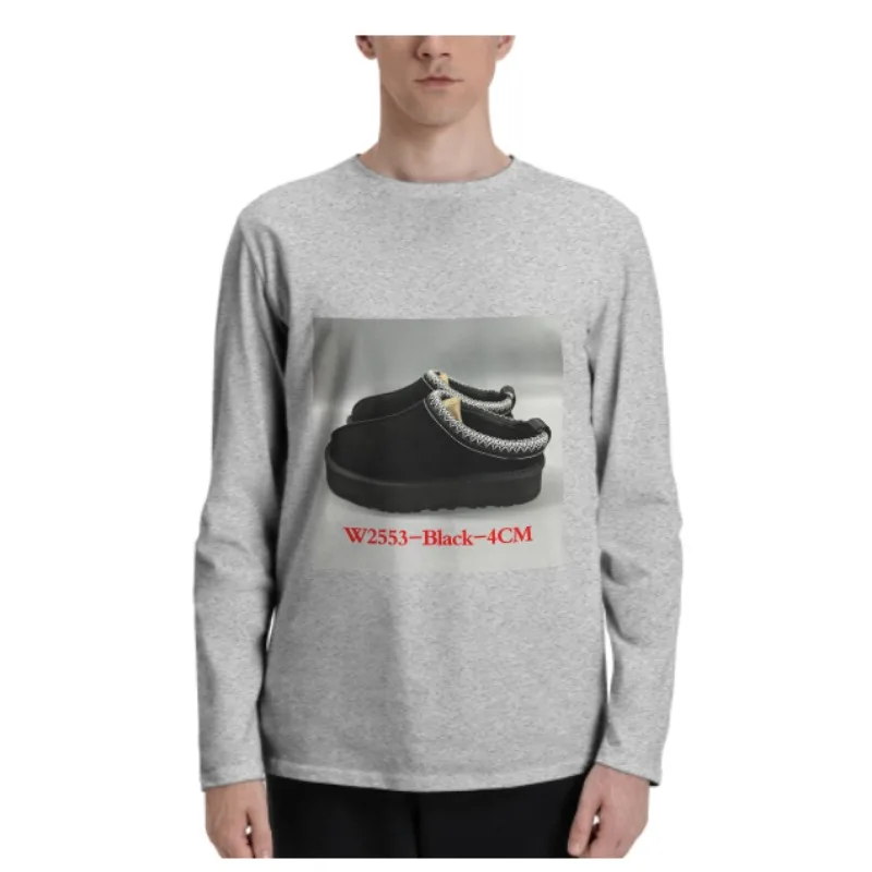 Custom Grey Long-sleeved T-shirt Casual Sweatshirt Fashion Genuine Leather Fur Boots