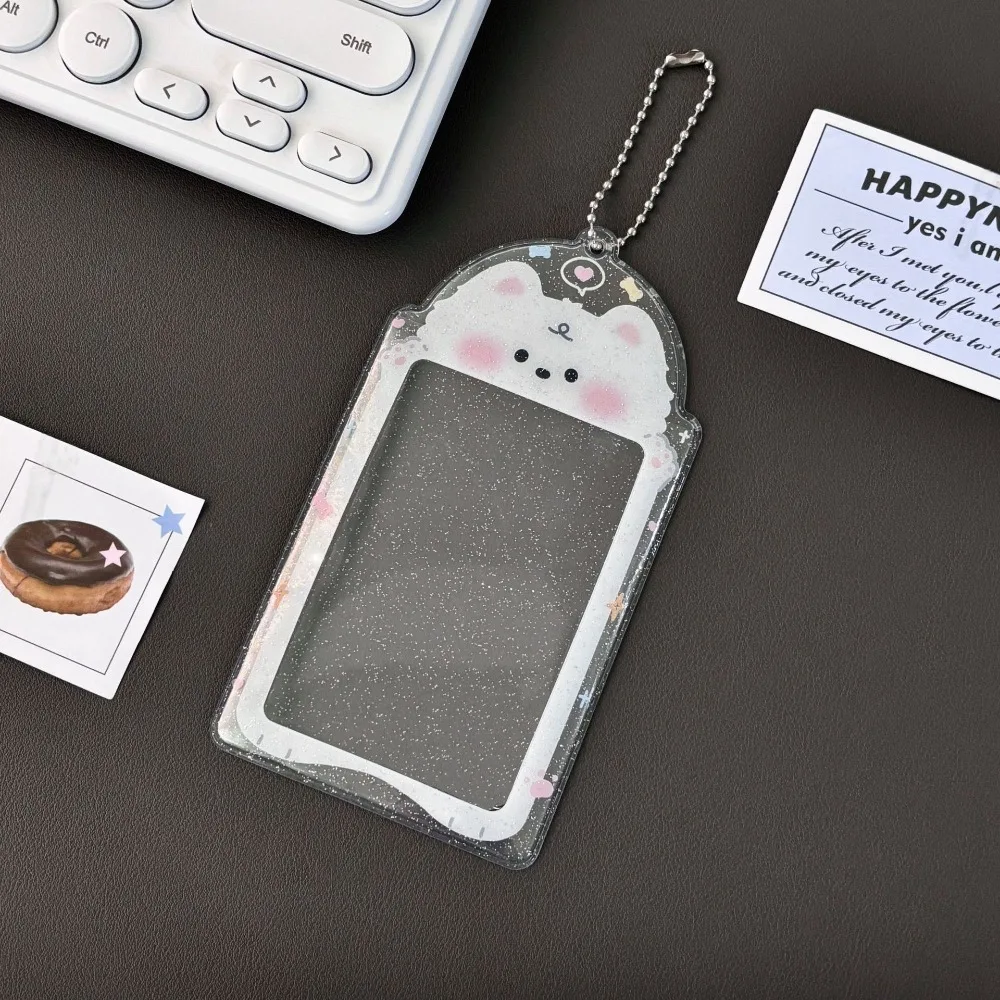 

Animal Patterns Transparent Card Holder Glitter Cute Student ID Credential Holder 3 Inch PVC Photocard Holder
