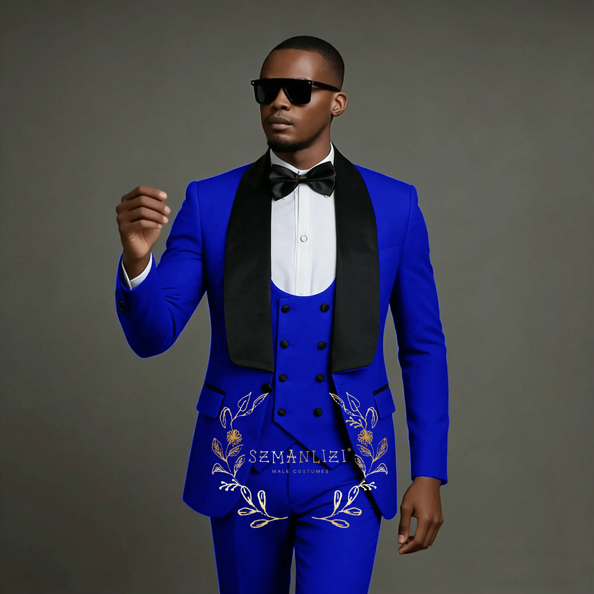 

Королевский синий мужской костюм для свадьбы, с шалевым воротником, приталенный, для жениха и шаферов, 3 предмета: пиджак, брюки, жилет, мужская одежда