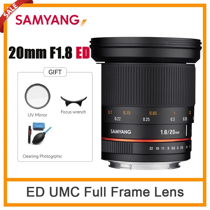 Samyang 20mm F1.8 ED AS UMC Wide Angle Full Frame Lens For Sony E/A Canon Nikon AE M4/3 Pentax K Mount Camera Like A6300 A6500