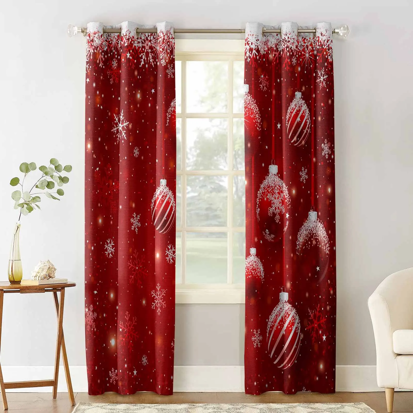 Christmas Snow Bulb Curtains for Living Room Bedroom Decorative Window Treatment Drapes Kitchen Curtains