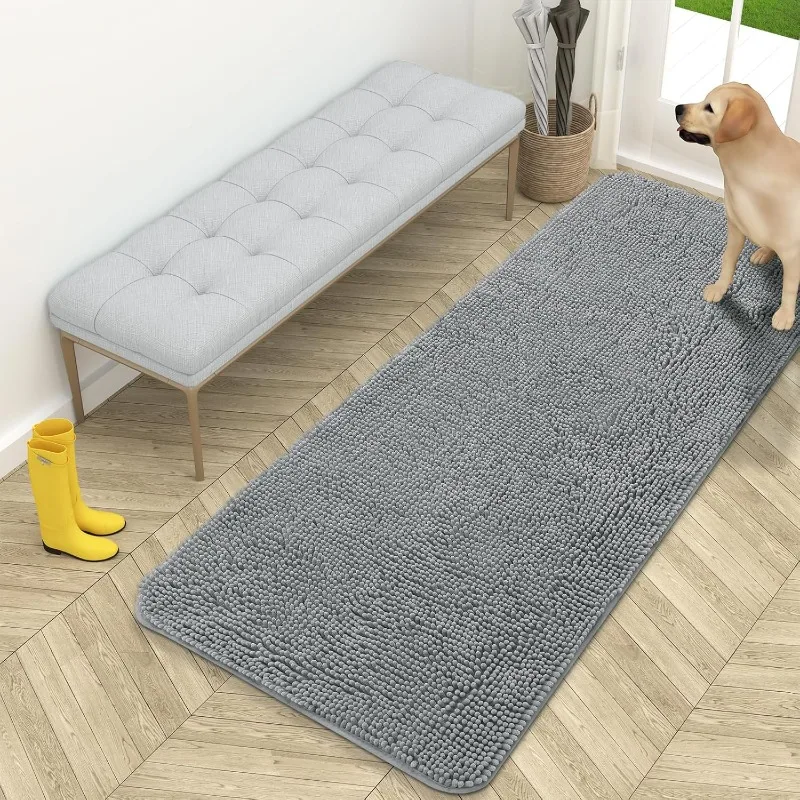 Hundetürmatte für Muddy Paws 59x24, absorbiert Feuchtigkeit und Schmutz, saugfähige, rutschfeste, waschbare Fußmatte, schnell trocknender Chenille-Schlamm