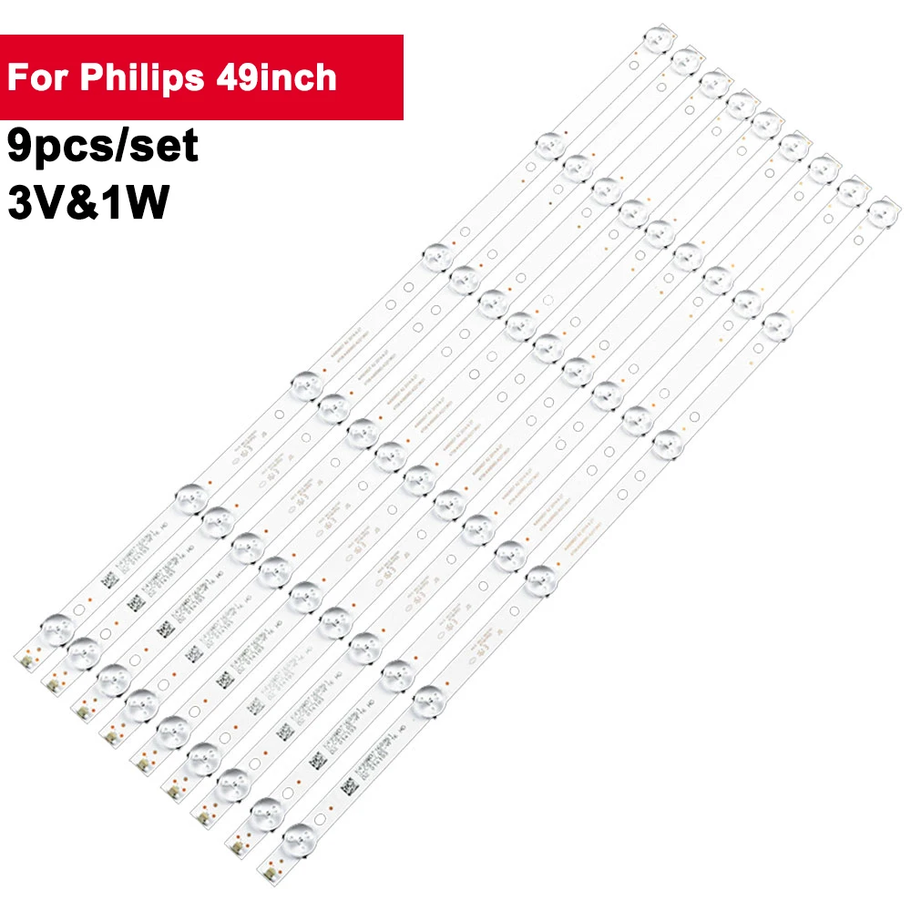 

505mm 9Pcs/Set 3V 1W LED TV Backlight For Philips 49inch K490WD7 A1 4708-K49WD7-A1213k11 LED Light Strip 49PUF6050 49PUF6031