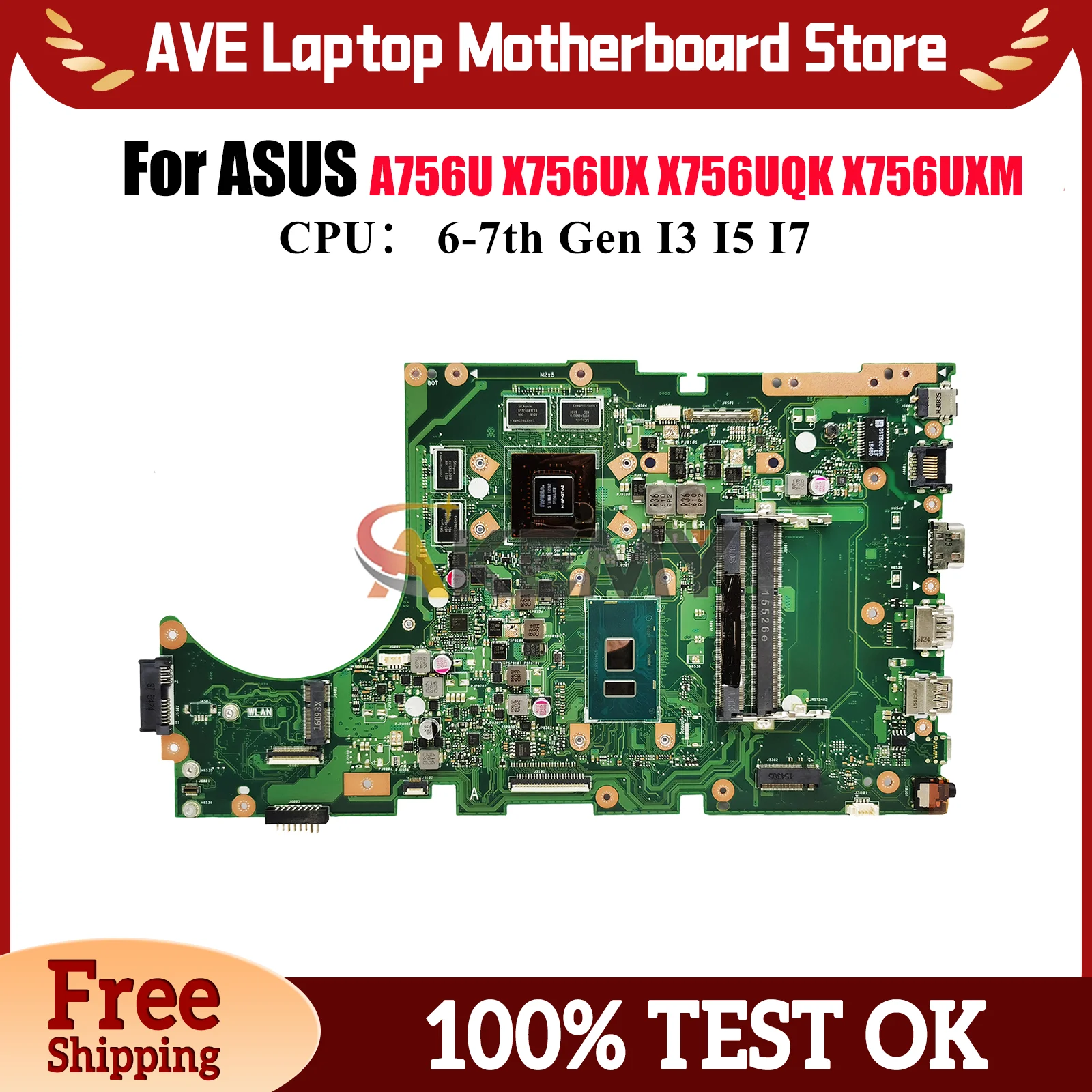 

X756UX Материнская плата для ноутбука ASUS X756UQ X756UV X756UA X756UQK X756UXM X756U X756UAK A756U X756UJ X756UR Материнская плата I3 I5 I7 CPU