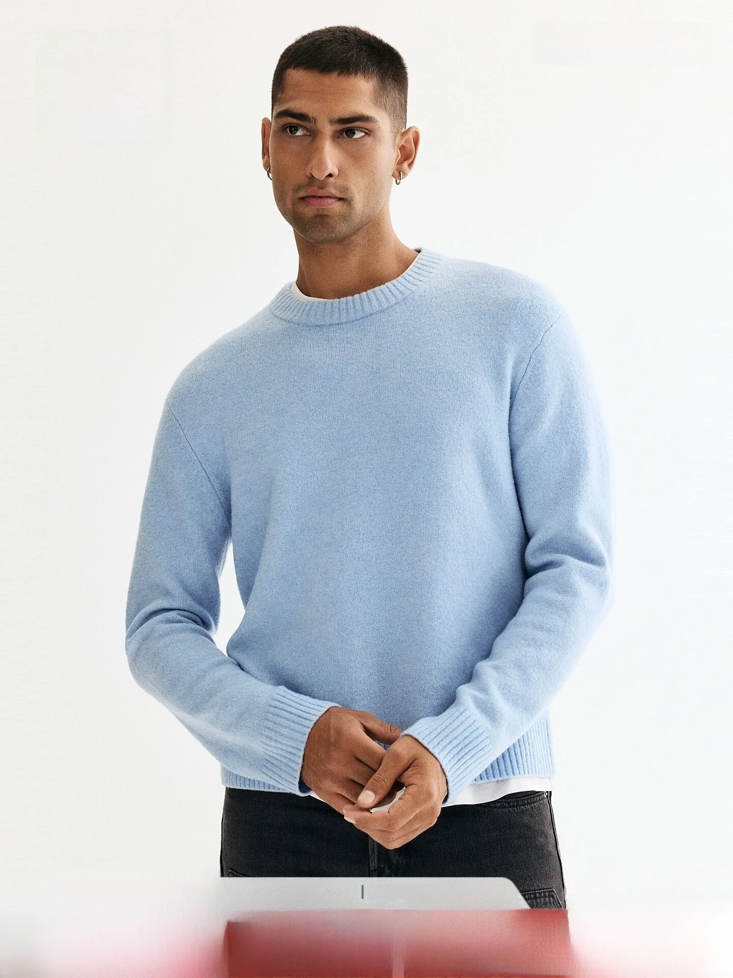 

Men's Knitted Sweater Stand Fit Wool Blend Base Layer Fce Lined H&M Spring New Arrival Casual Sle Youth Faion