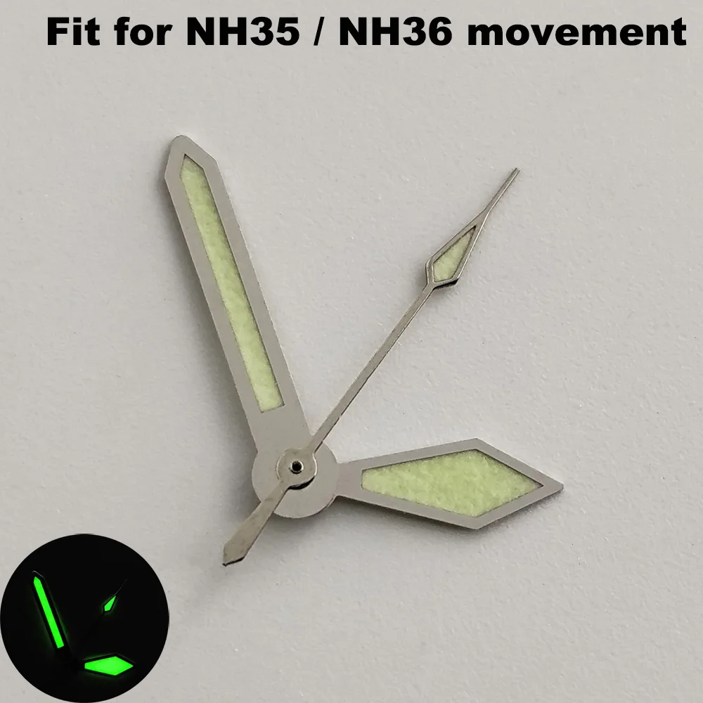 NH35 عقارب فضية مؤشر مضيء أخضر مناسب لملحقات صيانة ساعة الحركة الأوتوماتيكية NH35nh36