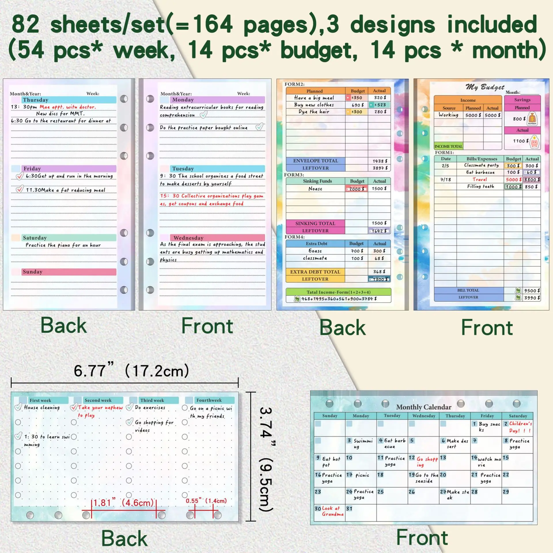 A6 Binder Budget Planner Notebook Covers Folder A6 Size 6 Hole Binder Pockets With Chedule Weekly Plan Monthly Plan Loose-Leaf