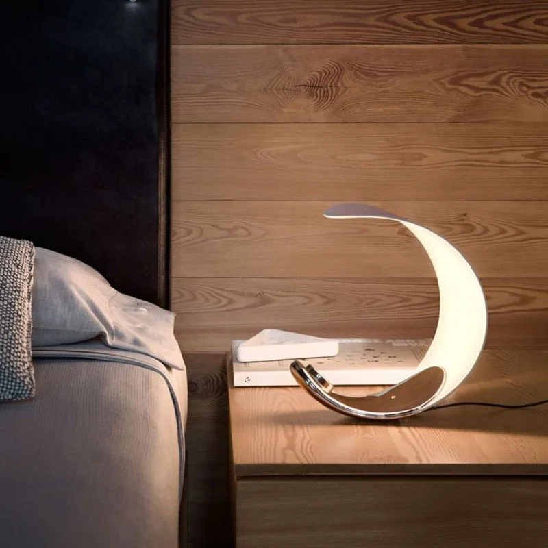 Moon Table Lamp Design Sense Simple Bedroom Crescent Atmosphere Touch Creative C-shaped Table Lamp